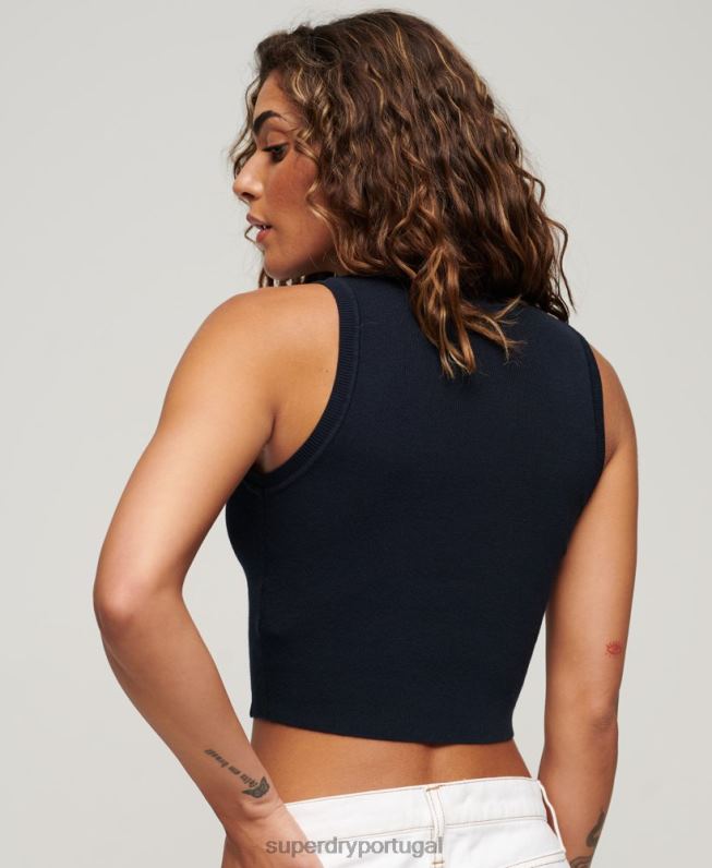 regata malha fina mulheres marinha roupas Superdry 2208H1978