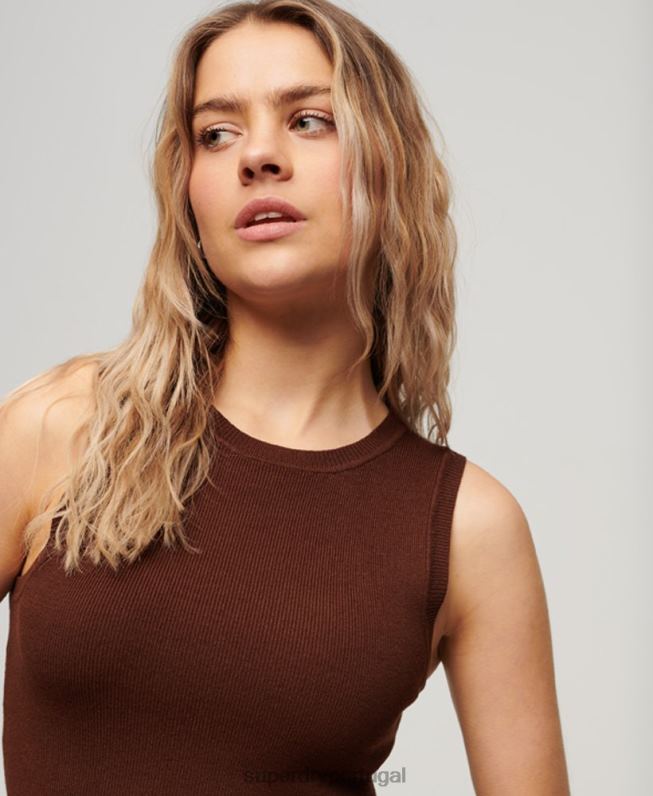 regata malha fina mulheres marrom roupas Superdry 2208H1993