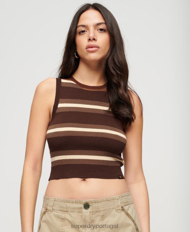 regata malha fina mulheres marrom roupas Superdry 2208H2105