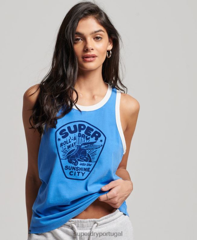 rolo vintage com colete mulheres azul roupas Superdry 2208H2174