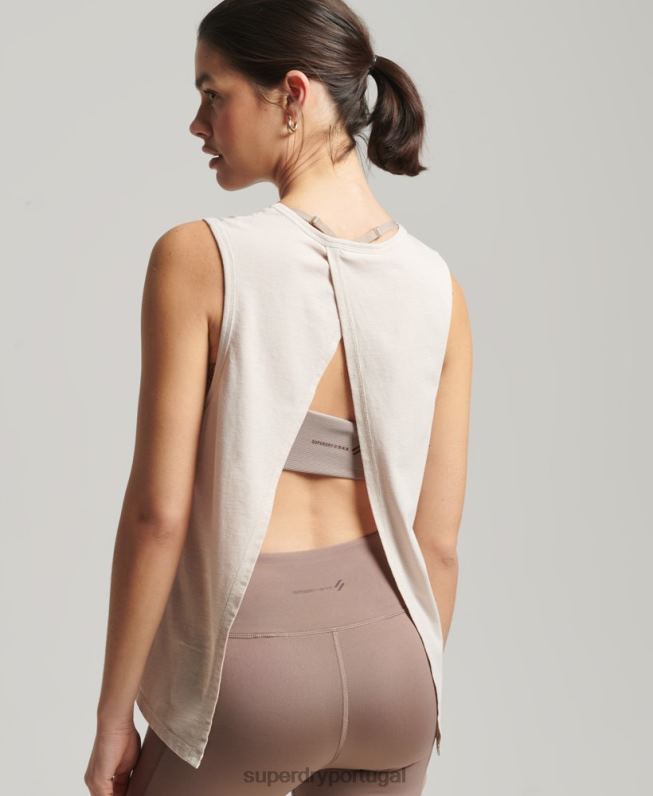 tanque traseiro aberto flexível flexível mulheres creme roupas Superdry 2208H6313