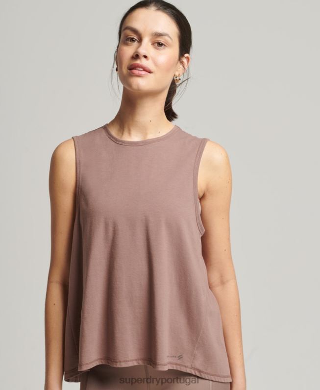 tanque traseiro aberto flexível flexível mulheres marrom roupas Superdry 2208H6332