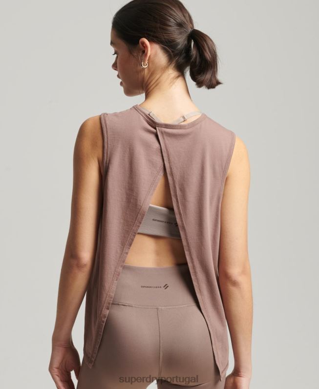 tanque traseiro aberto flexível flexível mulheres marrom roupas Superdry 2208H6332