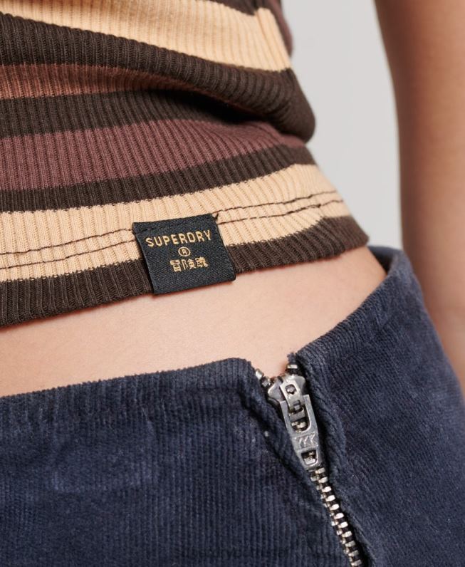 top colete listrado rib racer recortado mulheres marrom roupas Superdry 2208H6715