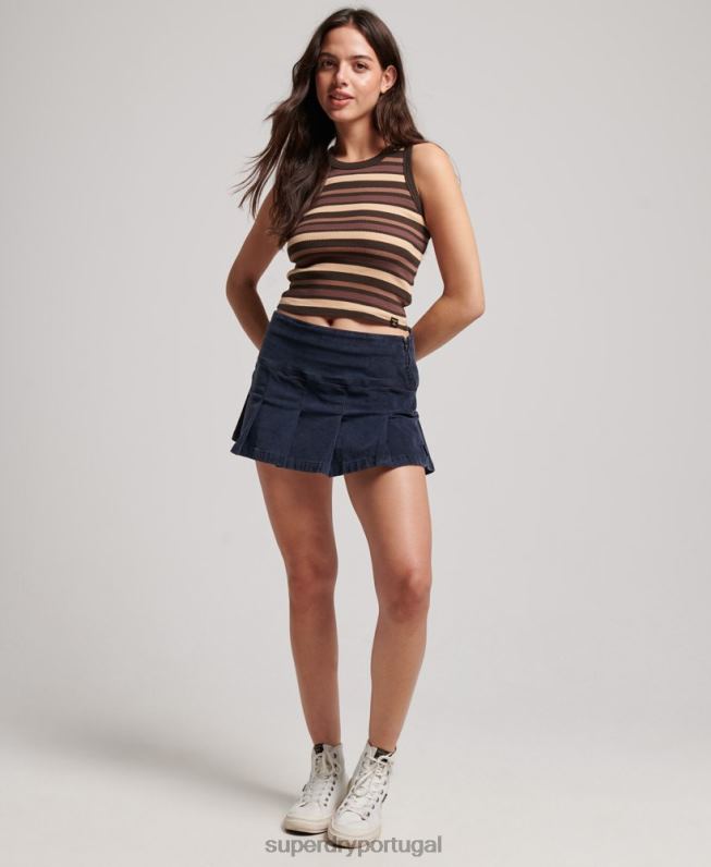 top colete listrado rib racer recortado mulheres marrom roupas Superdry 2208H6715