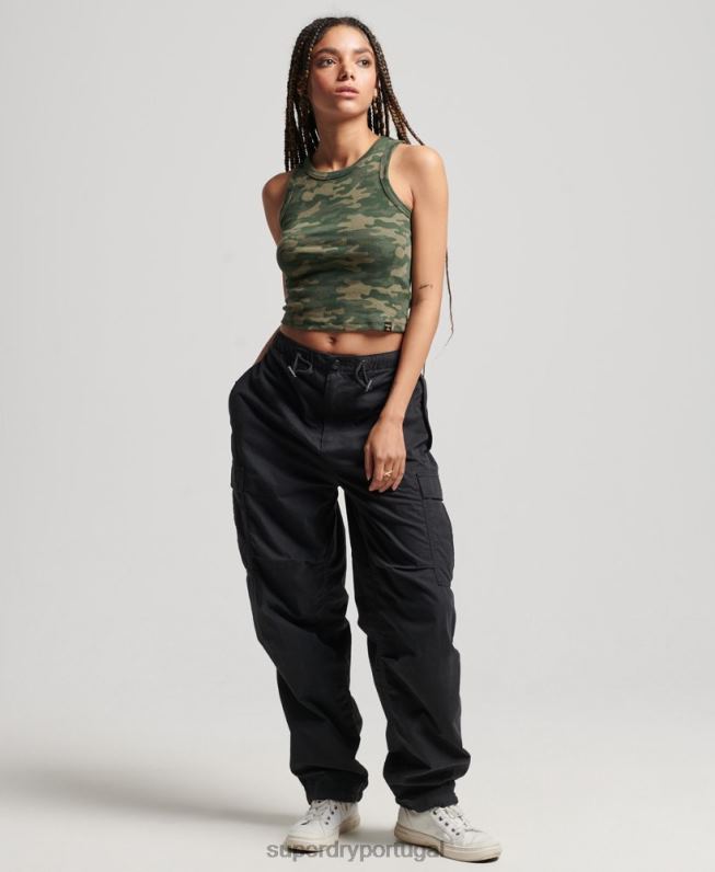 top de colete com estampa corrida em toda a peça mulheres verde roupas Superdry 2208H6716