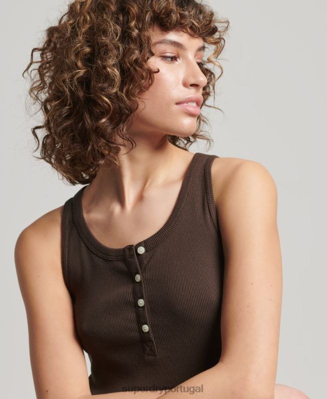 top de colete de botão mulheres marrom roupas Superdry 2208H2939