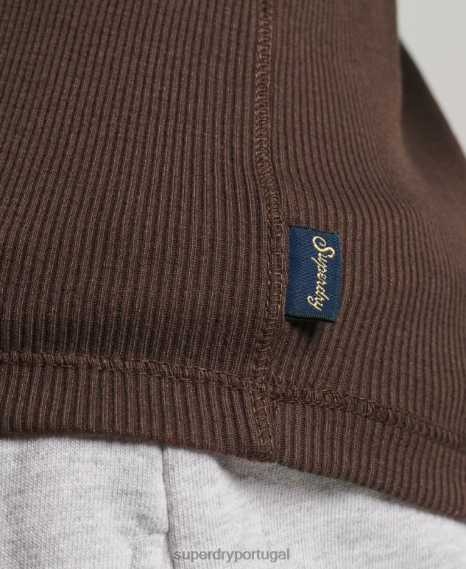 top de colete de botão mulheres marrom roupas Superdry 2208H2939