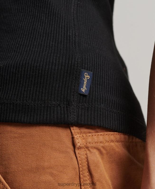 top de colete de botão mulheres preto roupas Superdry 2208H2919