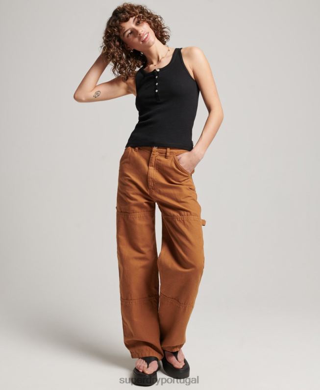 top de colete de botão mulheres preto roupas Superdry 2208H2919