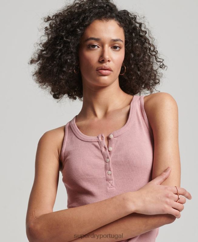 top de colete de botão mulheres rosa roupas Superdry 2208H2890