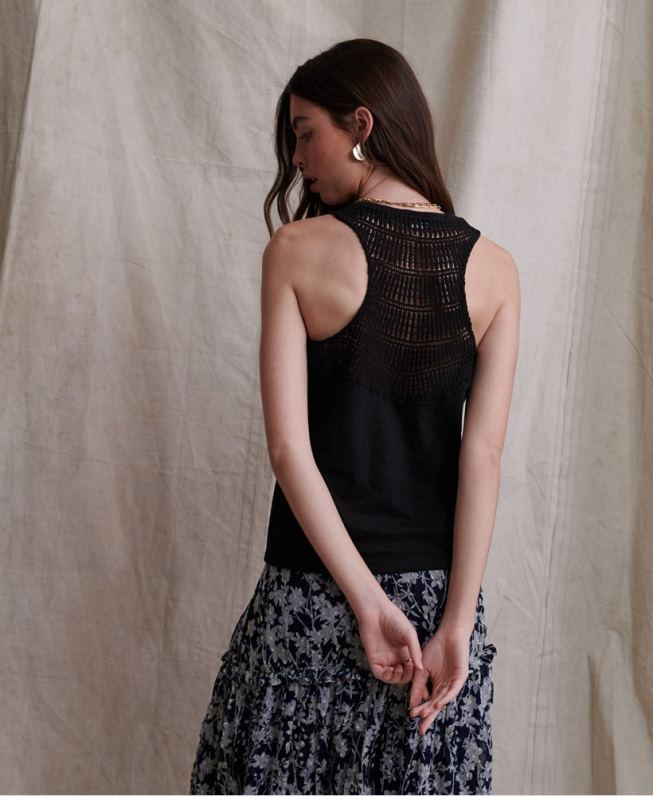 top de colete de inserção de crochê lírio mulheres preto roupas Superdry 2208H3084