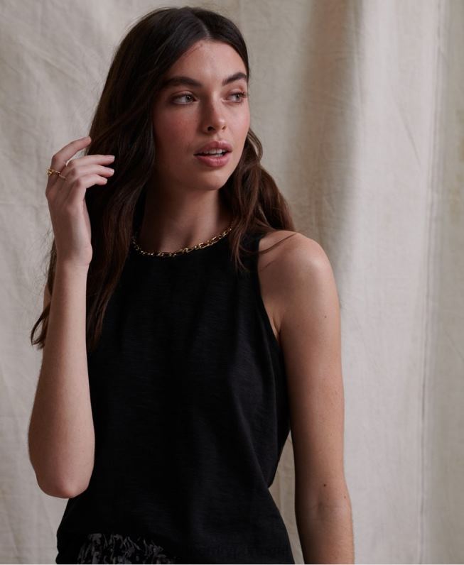 top de colete de inserção de crochê lírio mulheres preto roupas Superdry 2208H3084