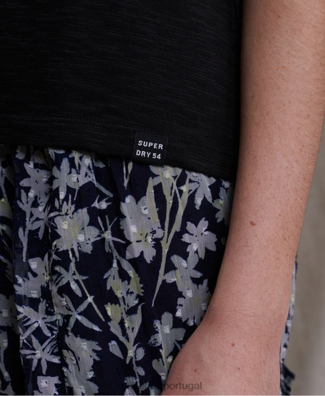 top de colete de inserção de crochê lírio mulheres preto roupas Superdry 2208H3084