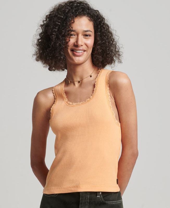 top de colete de renda mulheres laranja roupas Superdry 2208H2331