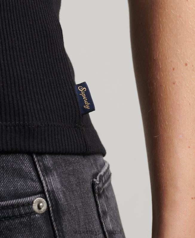 top de colete de renda mulheres preto roupas Superdry 2208H2341