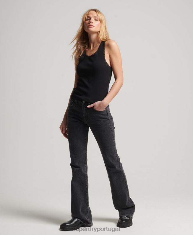 top de colete de renda mulheres preto roupas Superdry 2208H2341