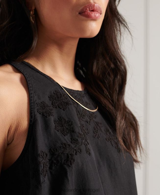 blusa bordada mulheres preto roupas Superdry 2208H3067