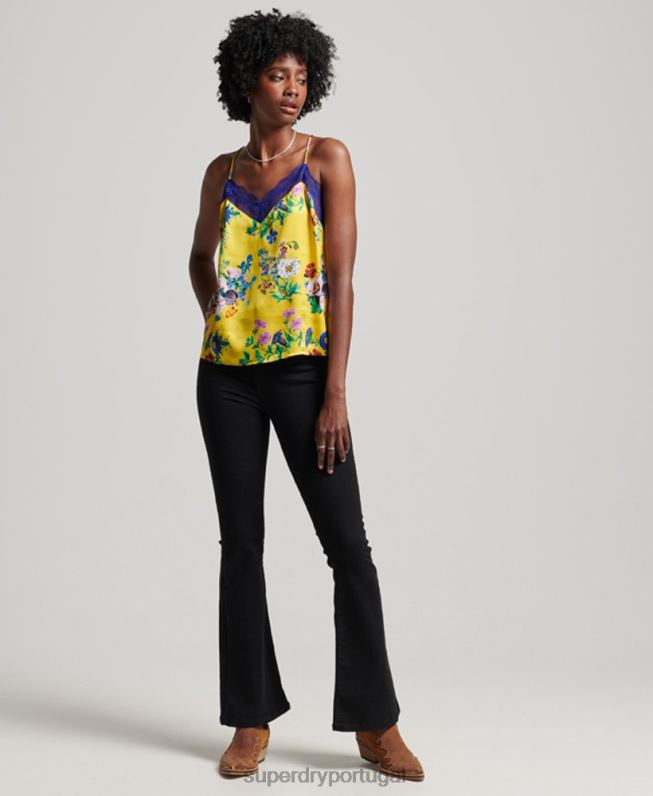 blusa de cetim mulheres amarelo roupas Superdry 2208H2994