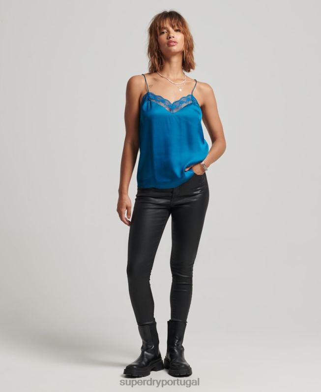 blusa de cetim mulheres azul roupas Superdry 2208H2938