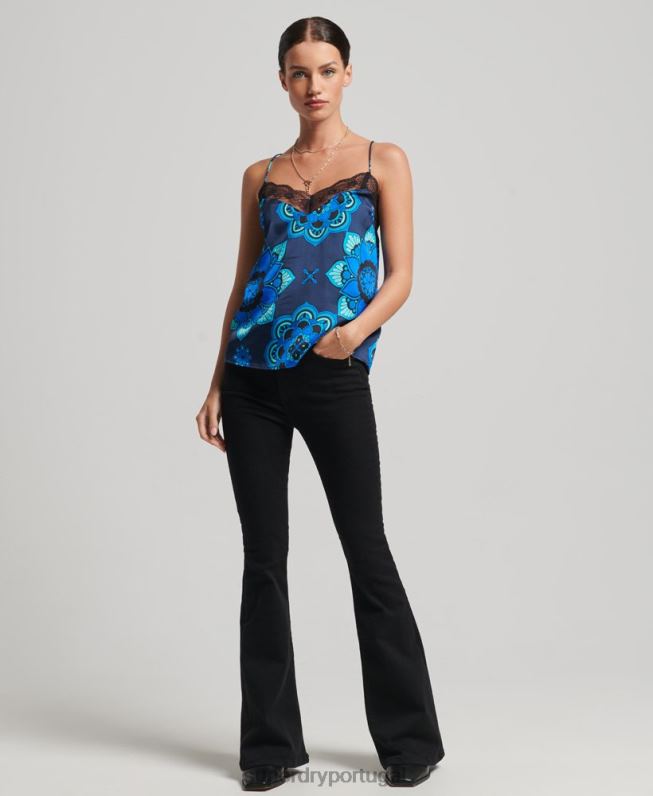 blusa de cetim mulheres azul roupas Superdry 2208H2993