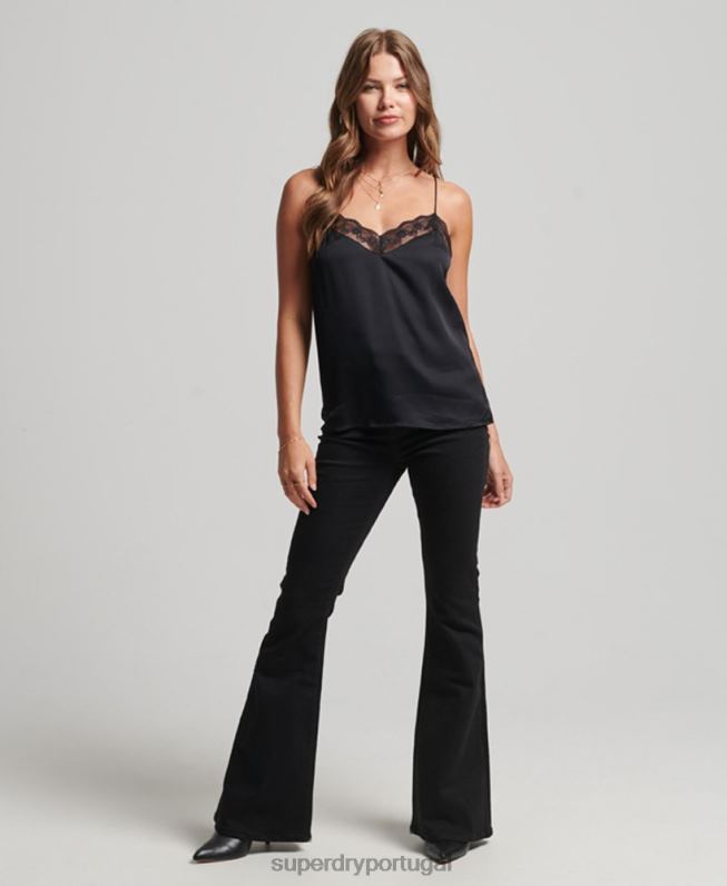 blusa de cetim mulheres preto roupas Superdry 2208H2933