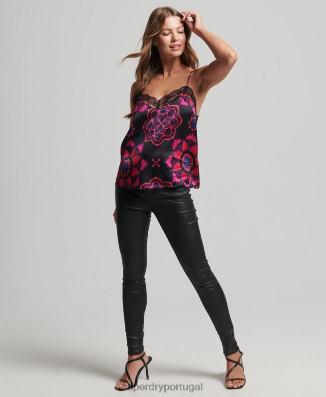 blusa de cetim mulheres preto roupas Superdry 2208H2992