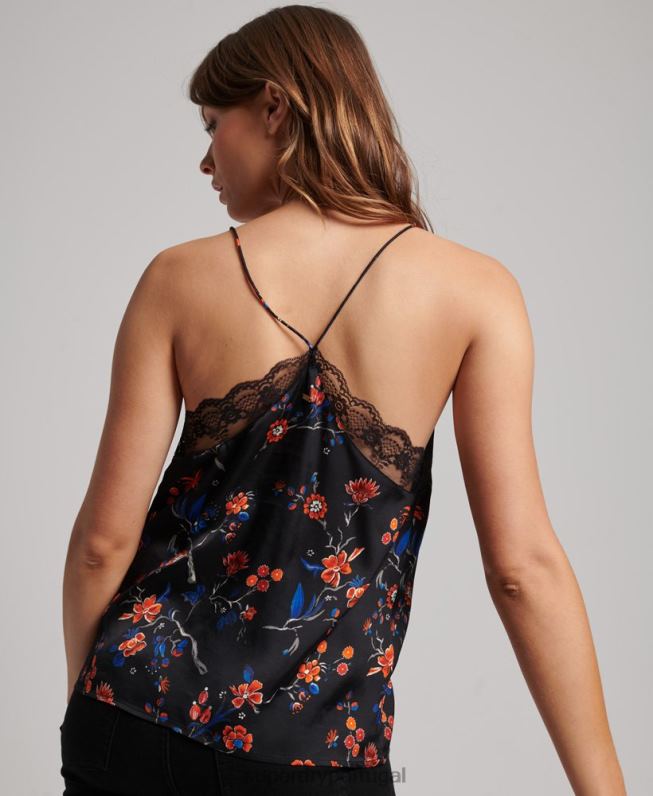 blusa de cetim mulheres preto roupas Superdry 2208H3030