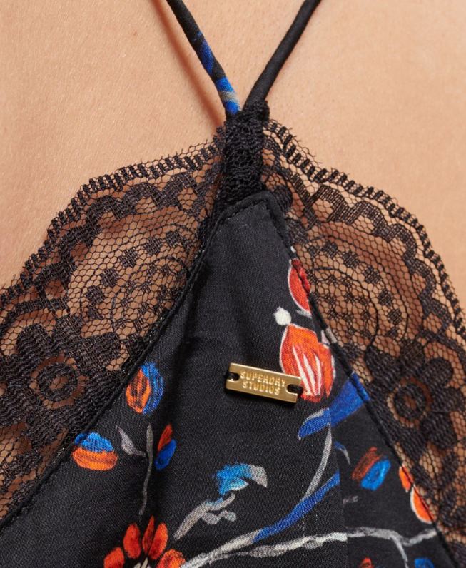 blusa de cetim mulheres preto roupas Superdry 2208H3030