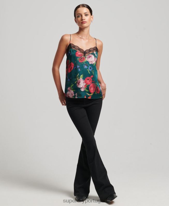 blusa de cetim mulheres verde roupas Superdry 2208H2961