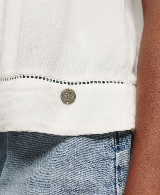 blusa de gravata mulheres branco roupas Superdry 2208H2006