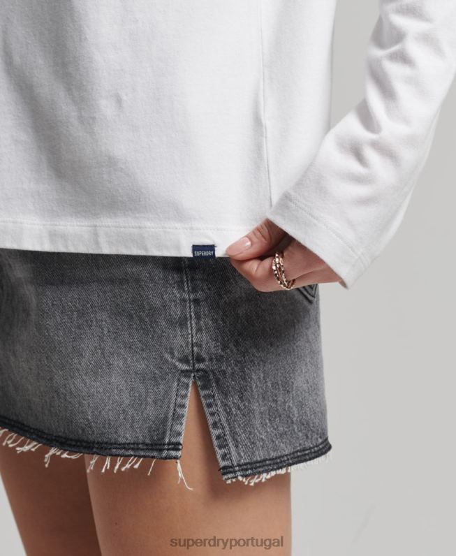 blusa vintage de algodão orgânico com logo bordado mulheres branco roupas Superdry 2208H6677