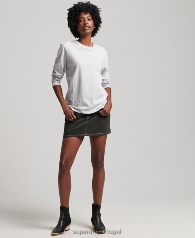 blusa vintage de algodão orgânico com logo bordado mulheres cinza claro roupas Superdry 2208H6569