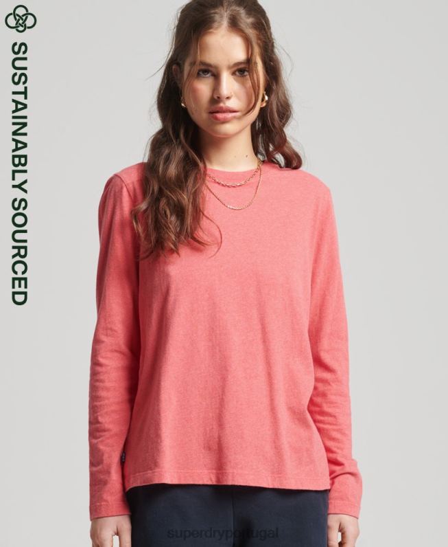 blusa vintage de algodão orgânico com logo bordado mulheres coral roupas Superdry 2208H6632