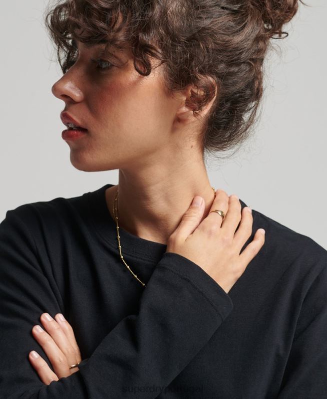 blusa vintage de algodão orgânico com logo bordado mulheres preto roupas Superdry 2208H6676