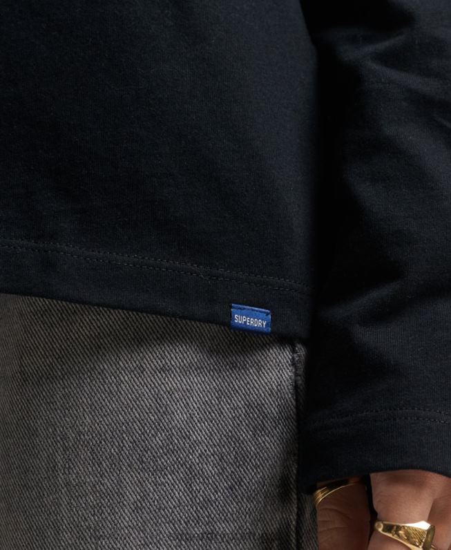 blusa vintage de algodão orgânico com logo bordado mulheres preto roupas Superdry 2208H6676