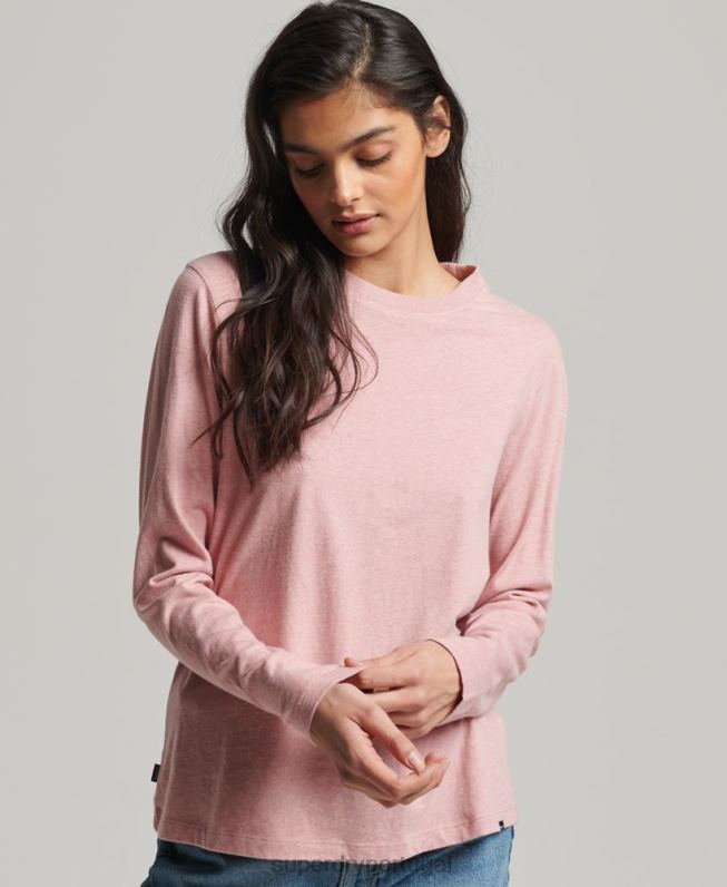 blusa vintage de algodão orgânico com logo bordado mulheres rosa roupas Superdry 2208H6671