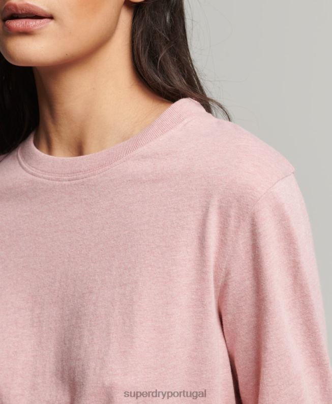 blusa vintage de algodão orgânico com logo bordado mulheres rosa roupas Superdry 2208H6671
