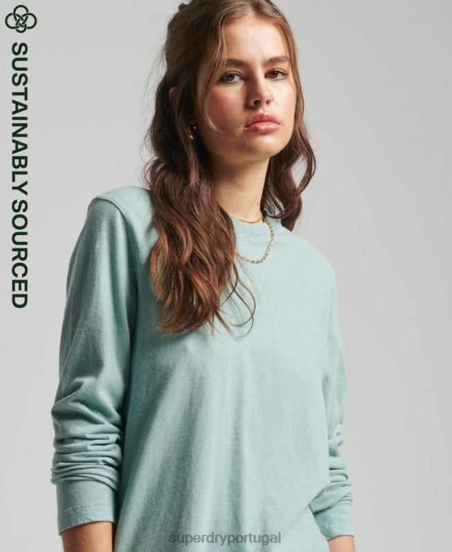 blusa vintage de algodão orgânico com logo bordado mulheres turquesa roupas Superdry 2208H6539