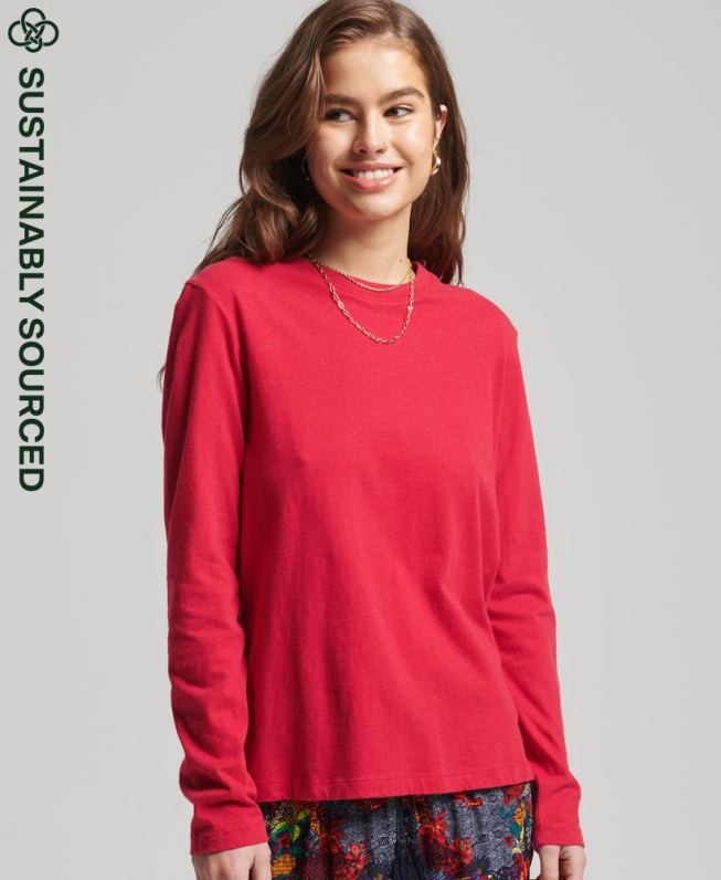 blusa vintage de algodão orgânico com logo bordado mulheres vermelho roupas Superdry 2208H6694