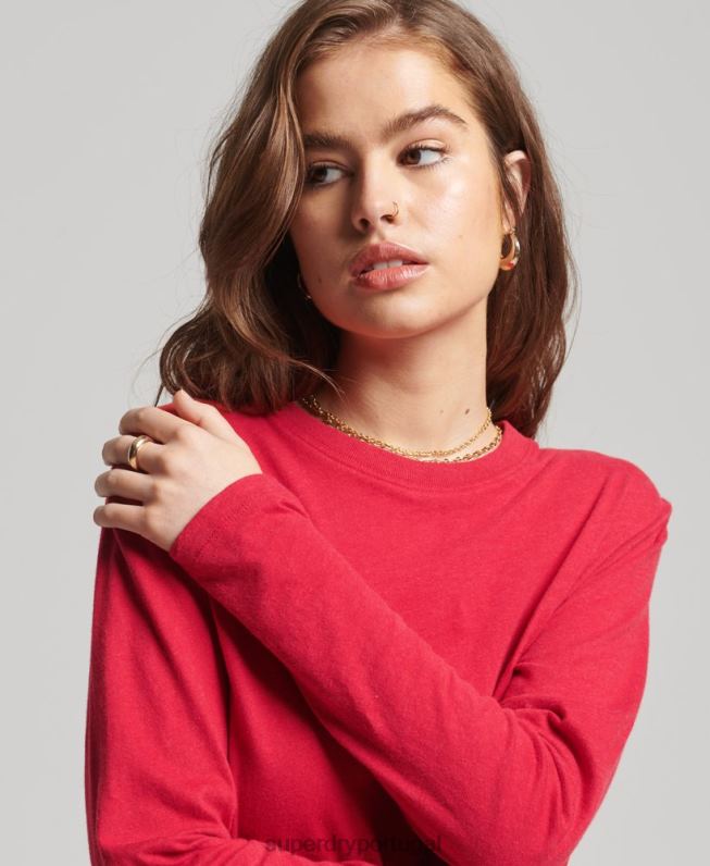blusa vintage de algodão orgânico com logo bordado mulheres vermelho roupas Superdry 2208H6694