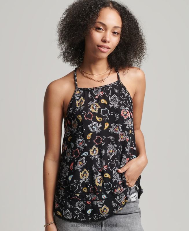 camisola de praia vintage mulheres preto roupas Superdry 2208H6746