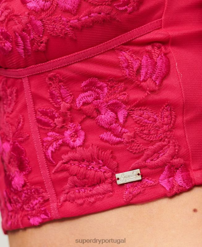 espartilho bordado floral mulheres rosa roupas Superdry 2208H2088