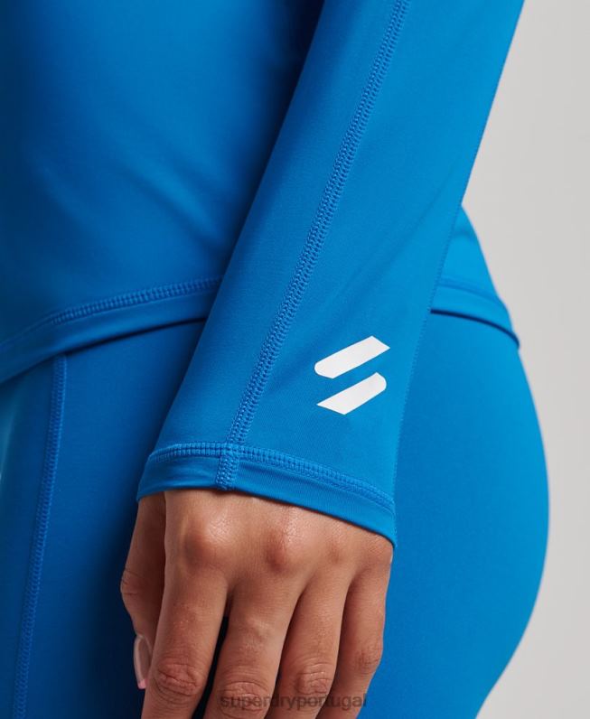 parte superior da camada de base com meio zíper mulheres azul roupas Superdry 2208H3031