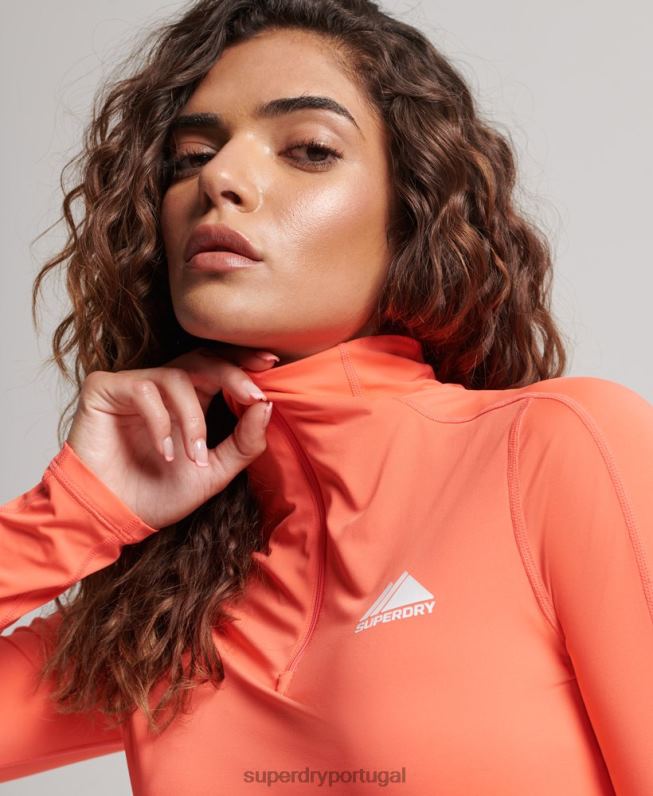 parte superior da camada de base com meio zíper mulheres coral roupas Superdry 2208H2967