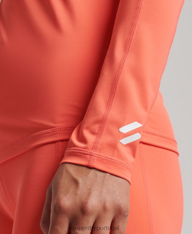 parte superior da camada de base com meio zíper mulheres coral roupas Superdry 2208H2967
