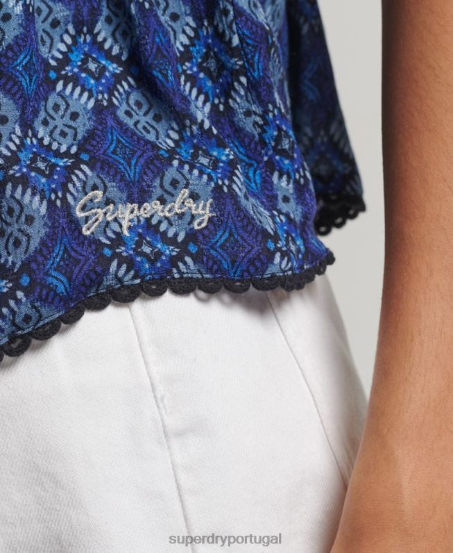 top cami em camadas mulheres azul roupas Superdry 2208H2888