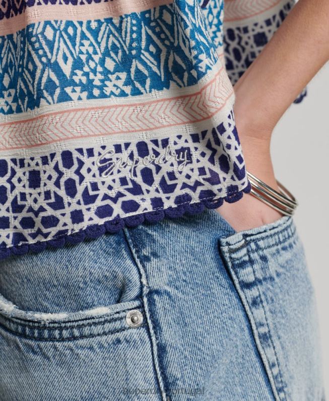 top cami em camadas mulheres azul roupas Superdry 2208H2999