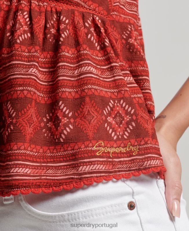 top cami em camadas mulheres vermelho roupas Superdry 2208H2889