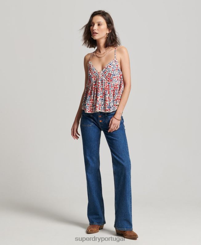 top cami em camadas mulheres vermelho roupas Superdry 2208H3013